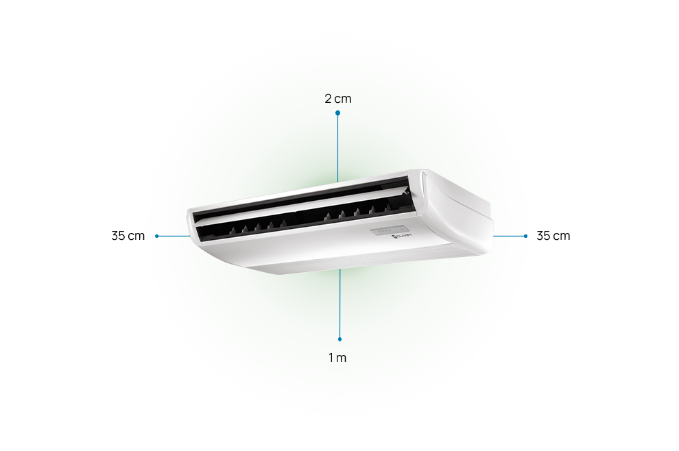 Respect distances to be maintained: more than 35 centimetres at the sides, more than 2 centimetres above, more than 1 metre below.