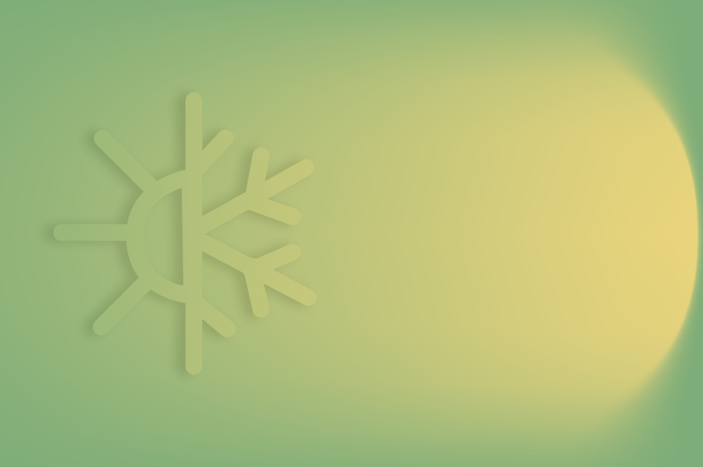 Grafica caldo/freddo con aura gialla su sfondo verde, tutto-in-uno, zero pensieri